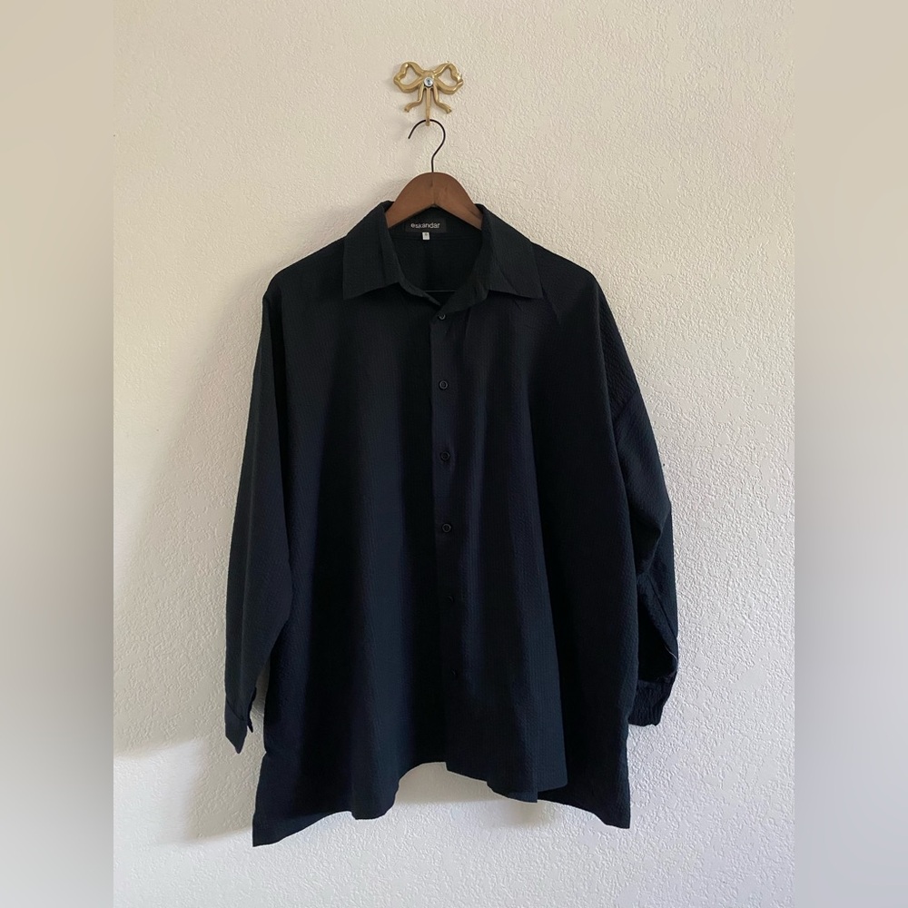 Eskandar 0 (US 4)  Luxury Boxy Crispy Cotton Poplin Shirt Top Button Front